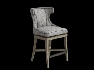 Gray Fabric Wooden Swivel Counter Stool 3D model