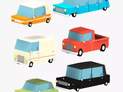 Cartoon Cars pack 2 Low-poly 3D model