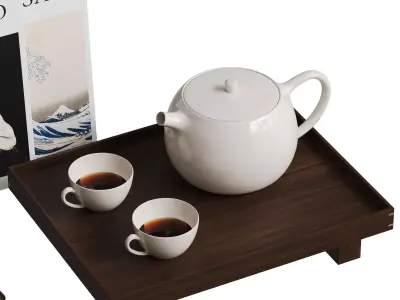 Decorative Set With Teapot and Art Books 3D model