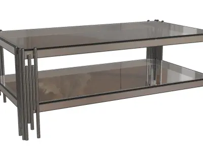 Cylindrical Stainless Steel Pipe Legs Glass Top Table Low-poly 3D model