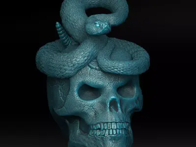 Skull with Rattlesnake - Eyes Closed - Hollow Inside 3D print model