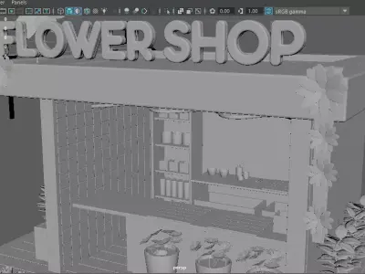 Flower Shop Interior Exterior Detailed 3D Model Low-poly 3D model