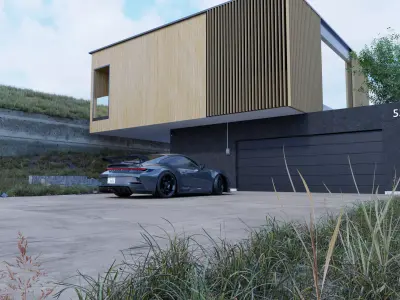 Automotive Hill Villa Scene 3D Blender File Textured 3D model