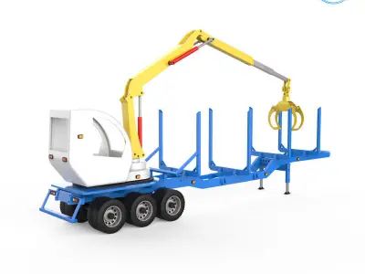 Trailer for Carrying Logs With crane 3D print model