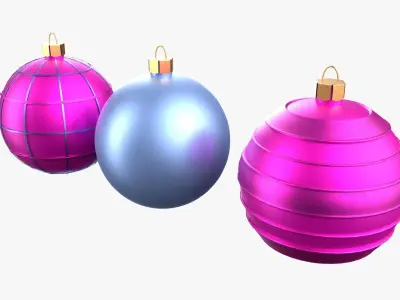 Christmas Tree Ornament Set3 - Pink LightBlue Low-poly 3D model