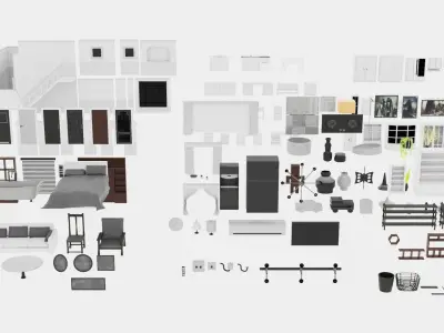 Modular asset modern house Low Poly PSX - LQ Low-poly 3D model