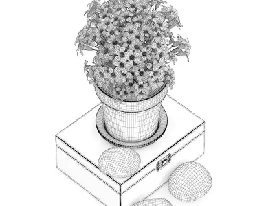 Purple Flowes on Wooden Box 3D model