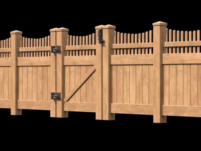 Wooden Fence set PBR 04 Low-poly 3D model