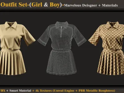 School Outfit Set-BOY-GIRL- MD-Clo3d-Material-Textures-OBJ-FBX 3D model