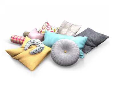 Pillow Set with flowers 3D model