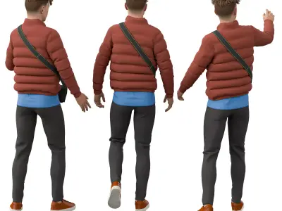 Casual Man with Puffer Jacket Stylized Urban  Low-poly 3D model