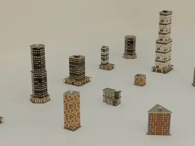 Low Poly City Building Set Free low-poly 3D model