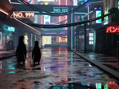 FREE Fantastical Cyberpunk City with Cybertruck Free 3D model