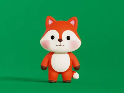 Fox Character Cartoon Chibi Kawaii Rigged Animated Low-poly 3D model