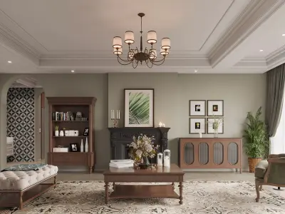 Luxury living room dining room interior scenes 45 3D model