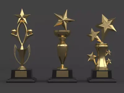 Gold Trophy Cups 3D model 17