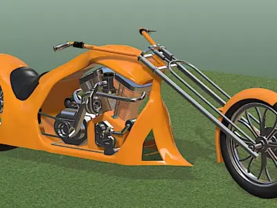 Custom Built Pro Street Harley Chopper - High Poly 3D model