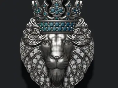 Leon pendant with diamonds and crown  027 3D print model