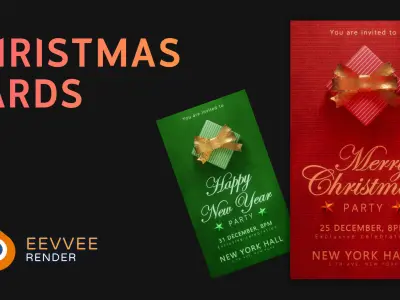 Christmas party invitation 3D cards mockup for Blender 3D model