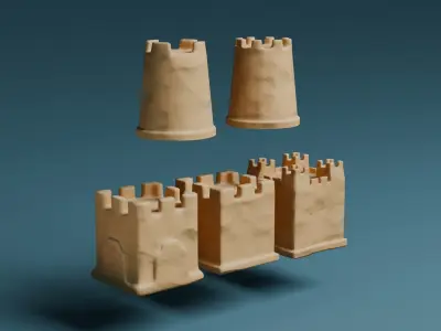 Sand castles Low-poly 3D model