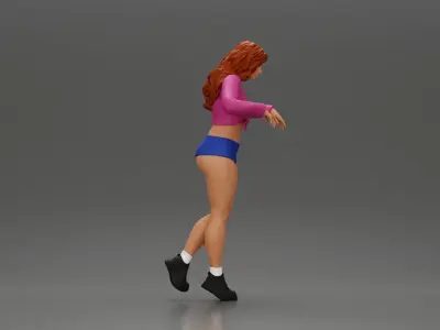 Girl in mini skirt shorts looking out over edge of the stairs 3D print model