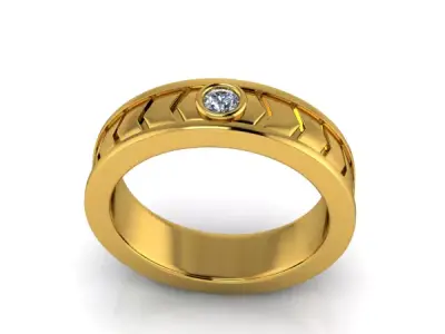 Contemporary Mens Wedding Band Ring Single Stone USA SiZe 10 3D print model