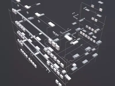Air conditioning and piping system in building 3D model