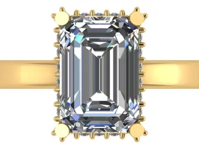 emerald cut solitare all under halo diamond on prongs  3D print model