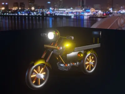 Motorcycle in city at night Low-poly 3D model