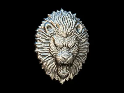 Lion Head Relief 3D print model
