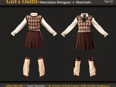 Girls Outfit- MD-Clo3d - Smart Material -Textures - OBJ - FBX 3D model