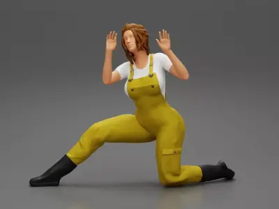 automotive mechanic girl with suit check the car 3D print model