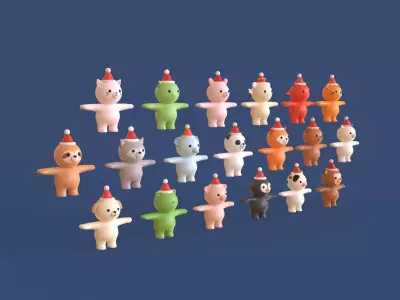 Cute Christmas Animal Pack 01  Low-poly 3D model