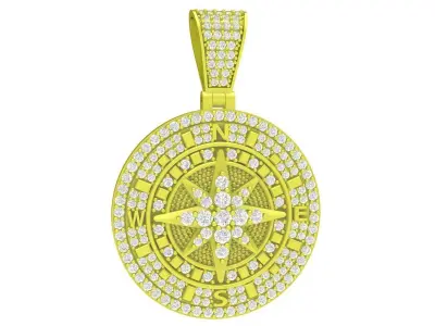Luxury Compass Pave Round Pendant Jewelry Design 4226 3D print model