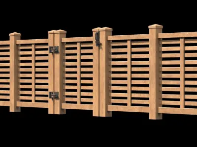 Wooden Fence set PBR 07 Low-poly 3D model