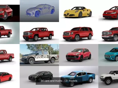 34 cars and trucks  3D Model Pack