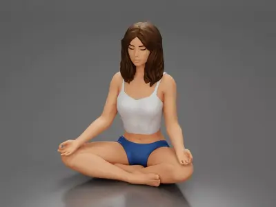Sexy girl sitting in yoga pose meditation 3D print model
