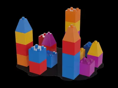Cars and action games Building Blocks Low-poly 3D model 3