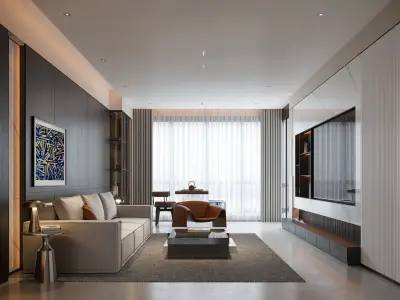 Modern Luxe Living and Dining Room Interior Design 3D model