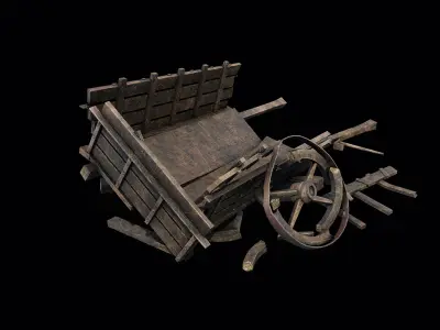 Broken Wagon Low-poly 3D model