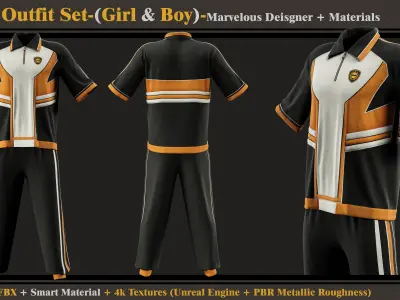 School Outfit Set-BOY-GIRL- MD-Clo3d-Material-Textures-OBJ-FBX 3D model