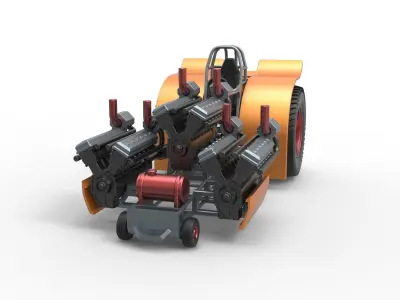 Pulling tractor with 3 turbo engines V12 Scale 1 to 25 3D print model