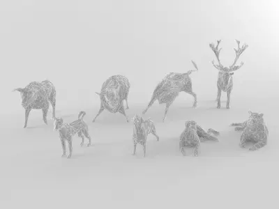 Ultimate Low Poly Animal Bundle Set Pack Bull Deer Dog Tiger Low-poly 3D model
