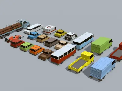 Collection of low-poly toon cars  Low-poly 3D model