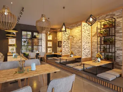 Bar and cafe Low-poly 3D model