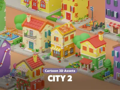 Cartoon City Islands Exteriors 2 Low-poly 3D model