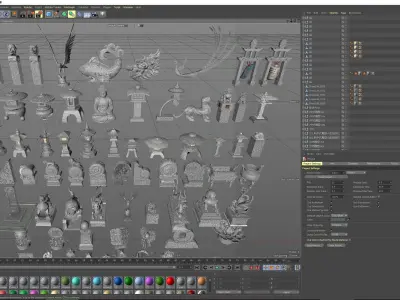 Chinese God Beast Zodiac Dragon Buddha Statue Stone Pillar Model 3D model