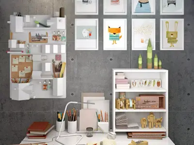 Decorative set of the office supplies 3D model