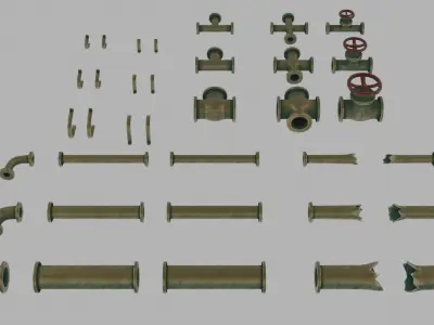 Low Poly Modular PBR Pipe Asset Collection Low-poly 3D model