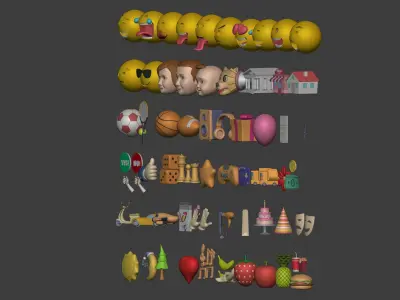 Cartoon Icons Mega Pack --- Sport Smiley Business Vehicle Food Low-poly 3D model